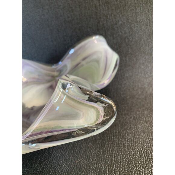 19” Murano Style Handblown Bowl Glass Ribbon Vase Wave Ribbed Purple Green Glass - Picture 13 of 16